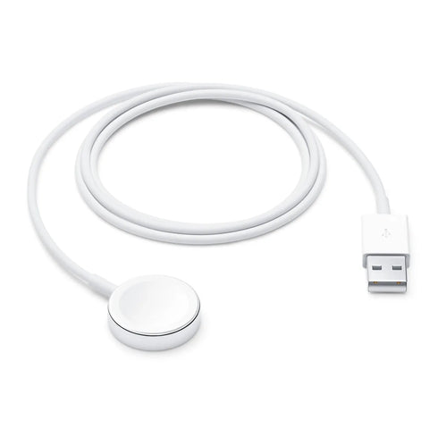 White Apple Watch magnetic charging cable with USB connector for fast charging