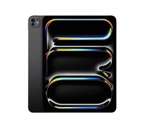Black tablet with vibrant abstract wallpaper, sleek design, modern tech aesthetic