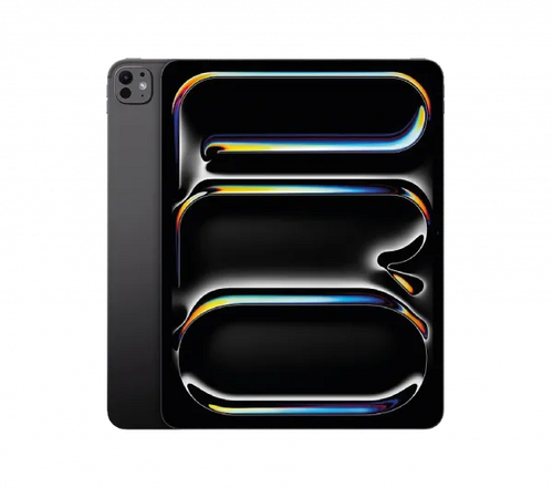 Black tablet with vibrant abstract wallpaper, sleek design, modern tech aesthetic