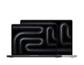 Sleek black laptop with abstract wave design on screen, modern minimalist aesthetic