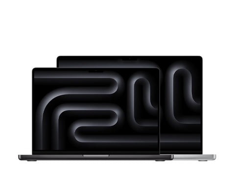 Sleek black laptop with abstract wave design on screen, modern minimalist aesthetic